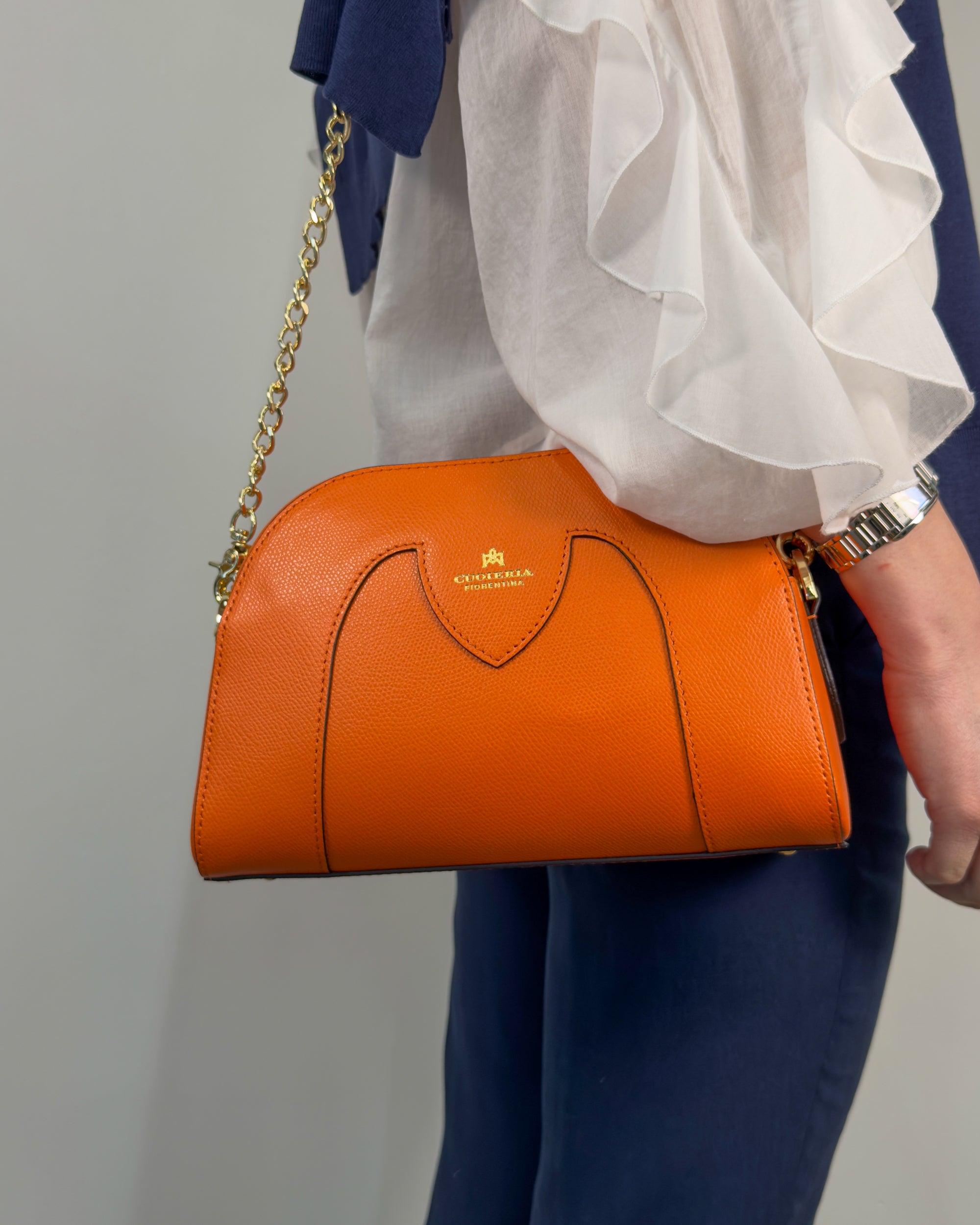 Borsa Astrid Camera Bag in Pelle Palmellata - Arancio - Gold Boutique