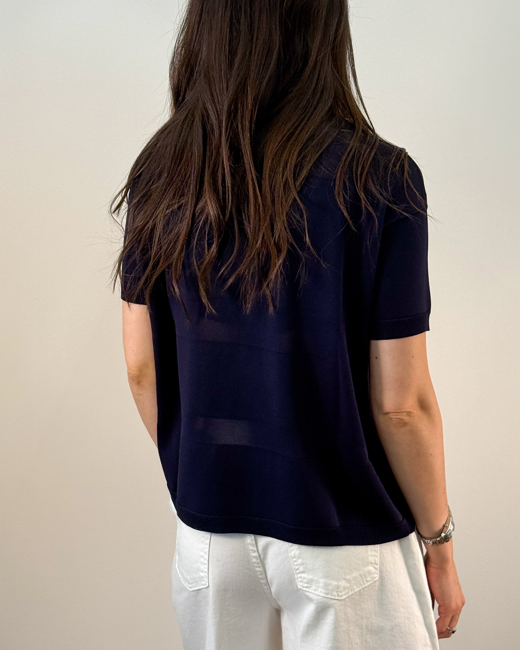 Maglia con Trasparenze a Righe - Blu