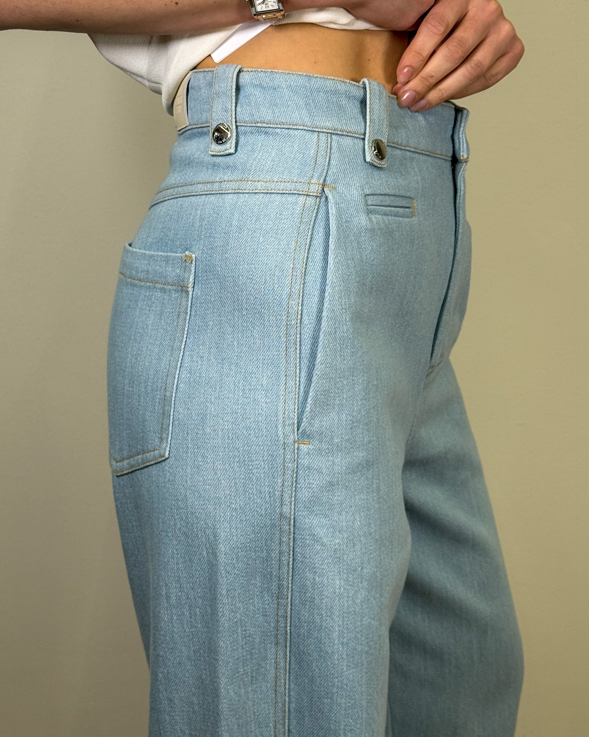 Jeans in Denim con Zip sul Fondo - Steel Blue