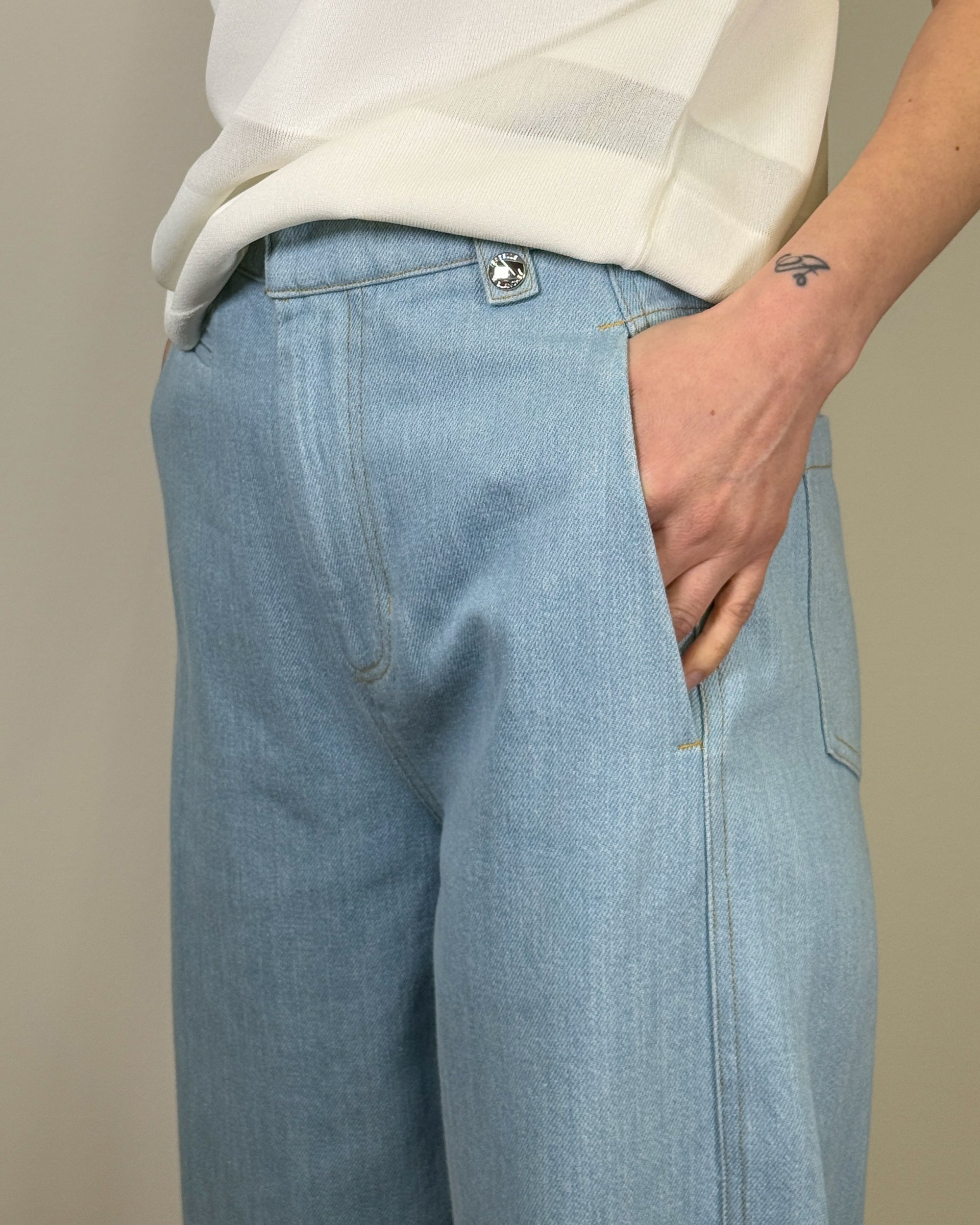 Jeans in Denim con Zip sul Fondo - Steel Blue