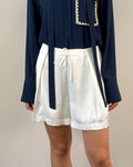 Shorts in Raso con Pinces e Coulisse - Bianco | ISABELLE BLANCHE