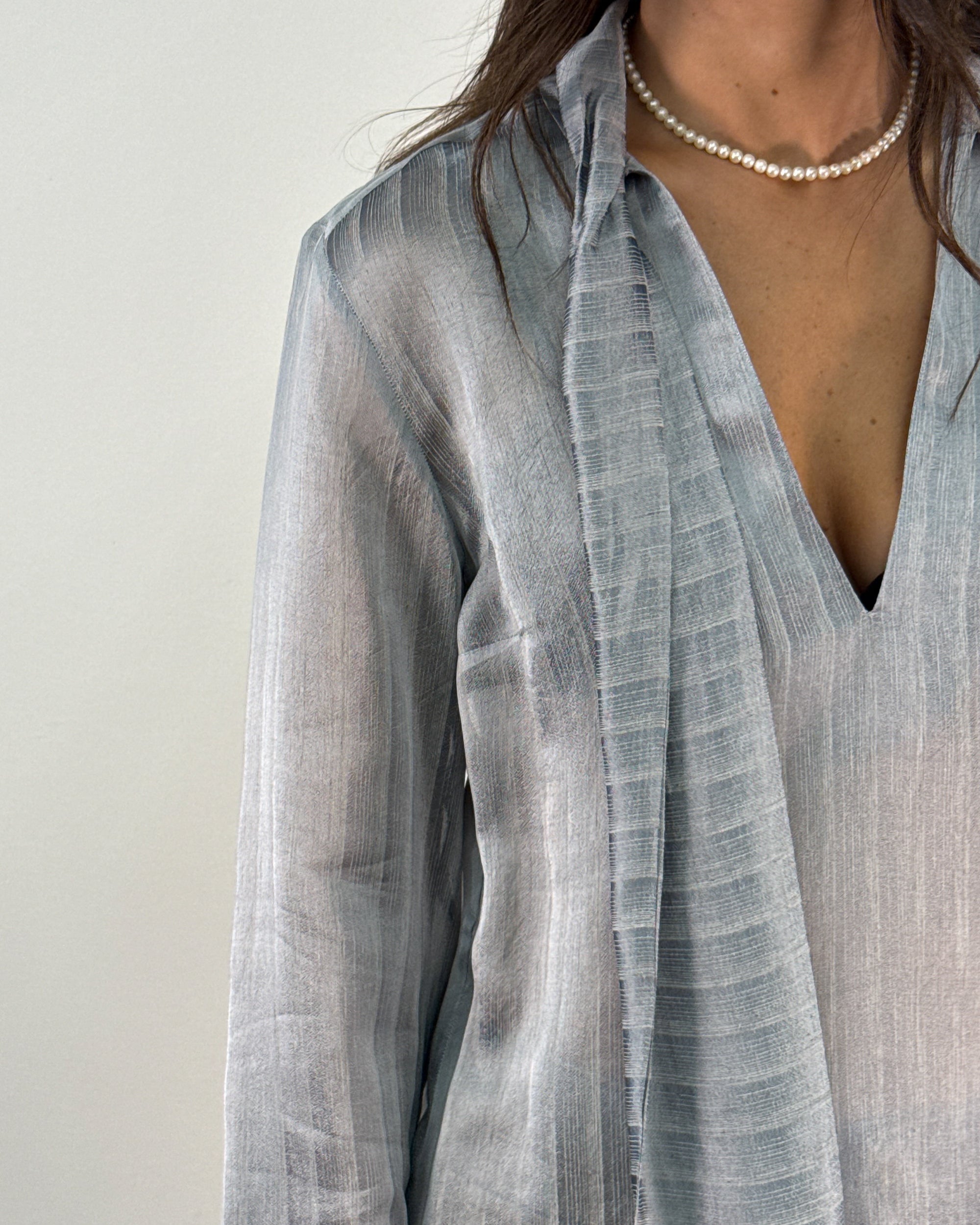 Blusa con Fiocco in Viscosa e Seta - Silver | HANAMI D'OR
