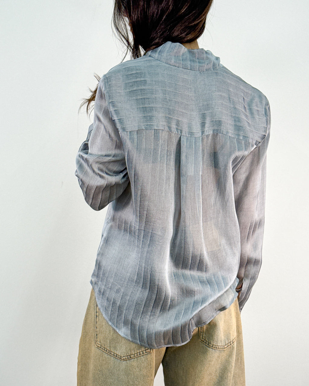 Blusa con Fiocco in Viscosa e Seta - Silver | HANAMI D'OR