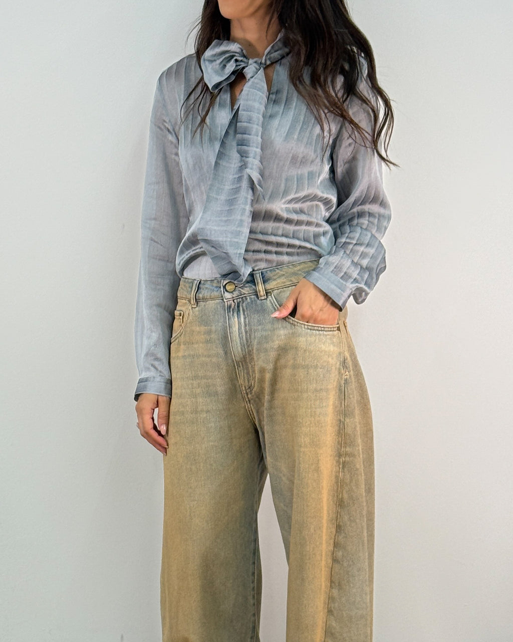 Blusa con Fiocco in Viscosa e Seta - Silver | HANAMI D'OR