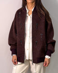 Bomber in Lana e Alpaca con Applicazioni Gioiello - Burgundy
