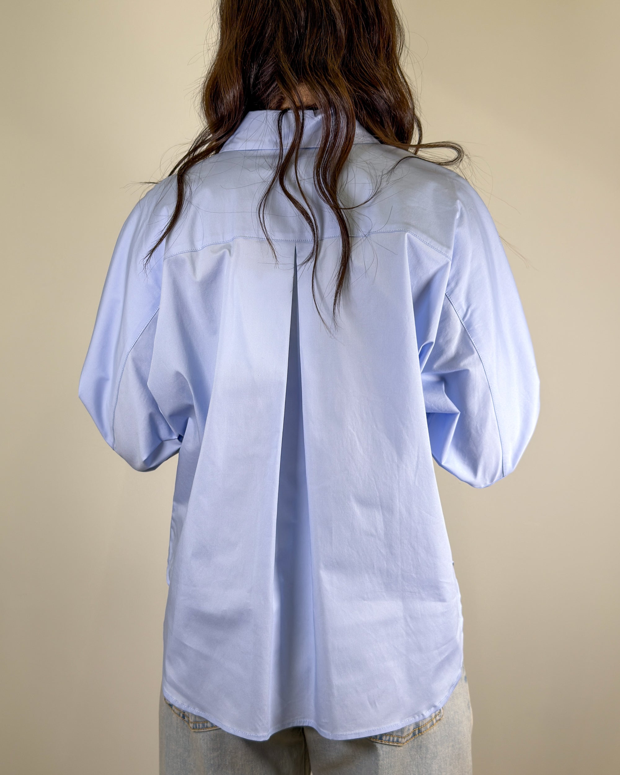 Camicia Oversize in Cotone con Patch - Azzurra