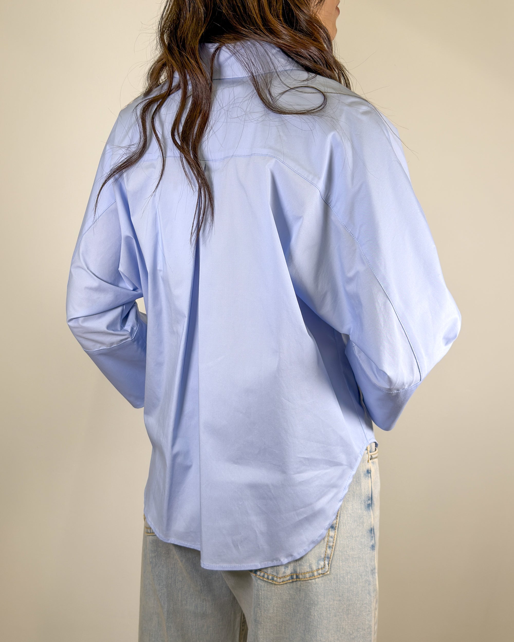 Camicia Oversize in Cotone con Patch - Azzurra