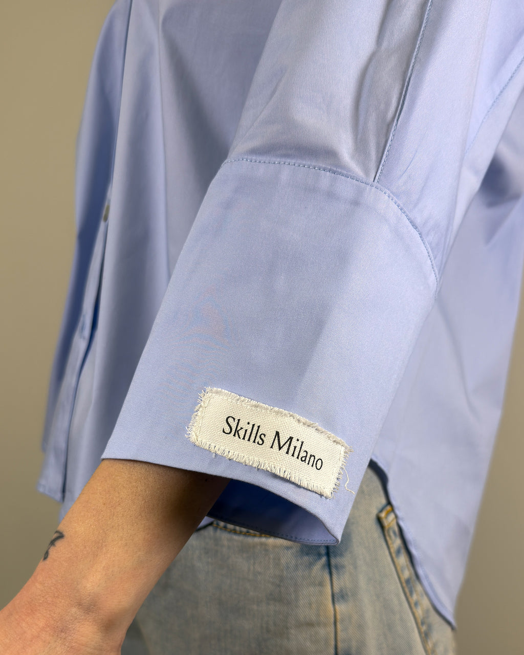 Camicia Oversize in Cotone con Patch - Azzurra