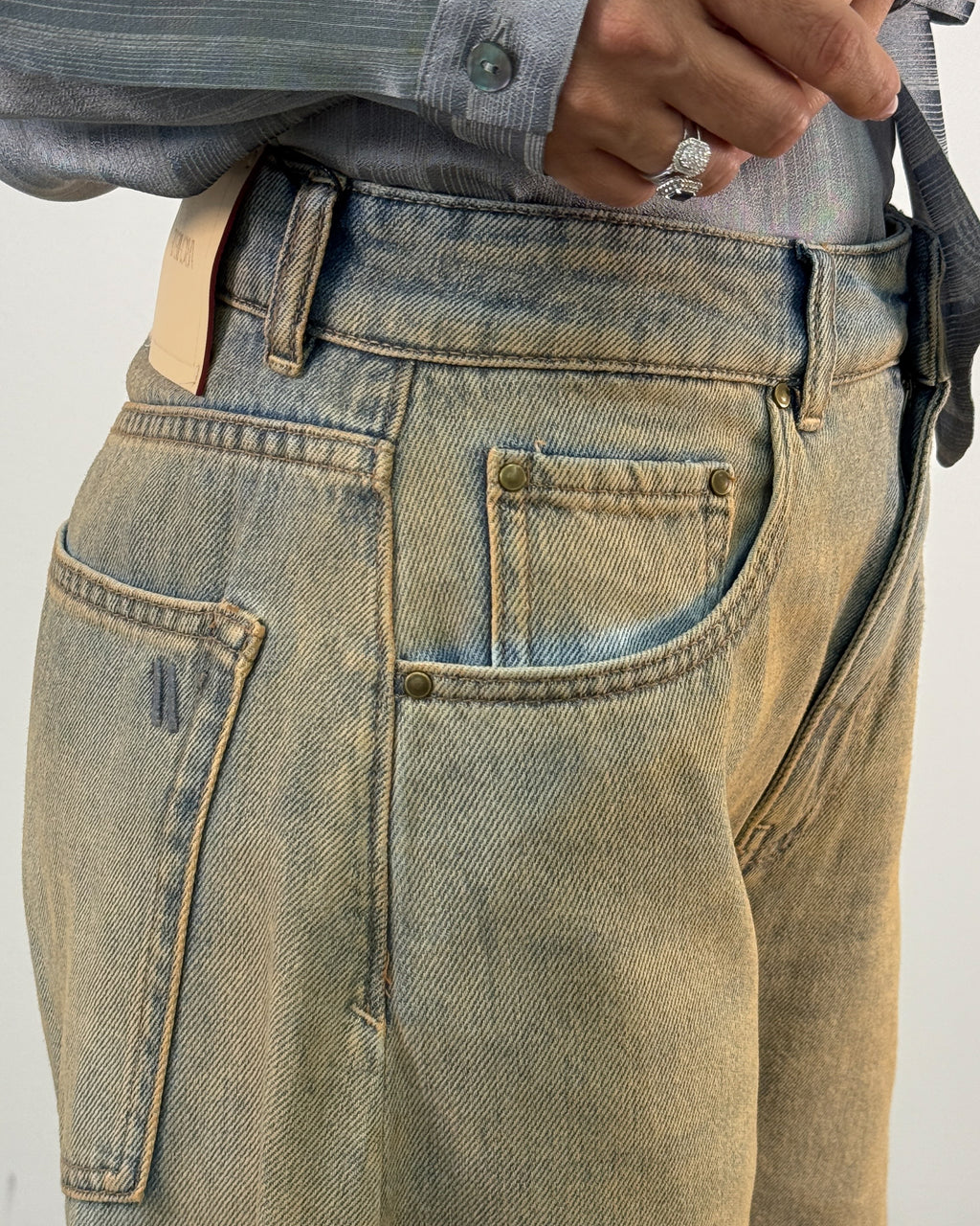 Jeans Wide Leg con Trattamento Dirty Vintage - Sabbia | ARCHEVE