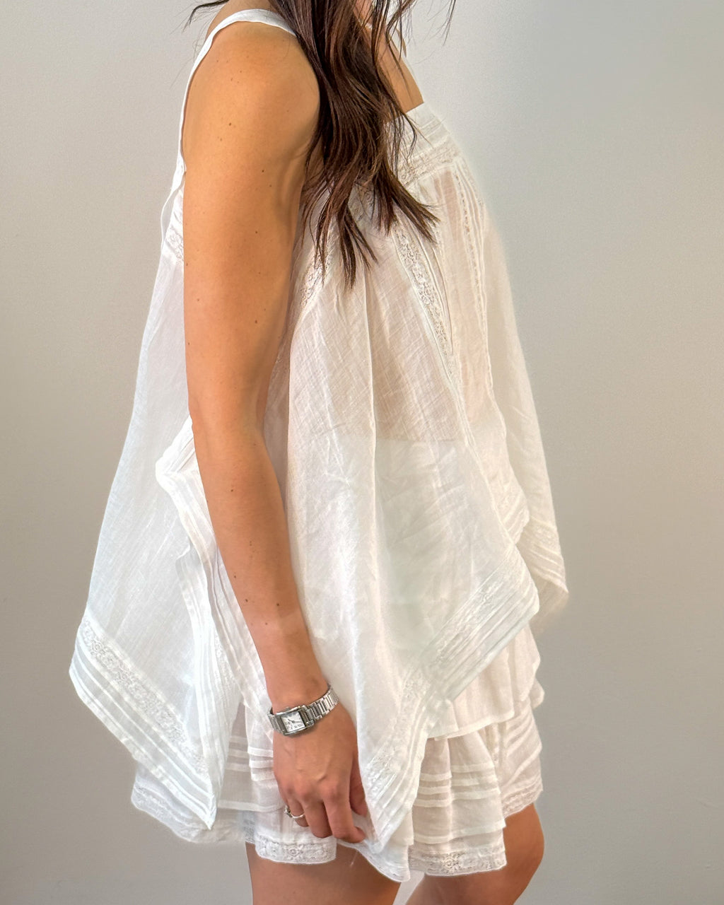 Top in Lino con passamanerie di pizzo - Bianco | ISABELLE BLANCHE