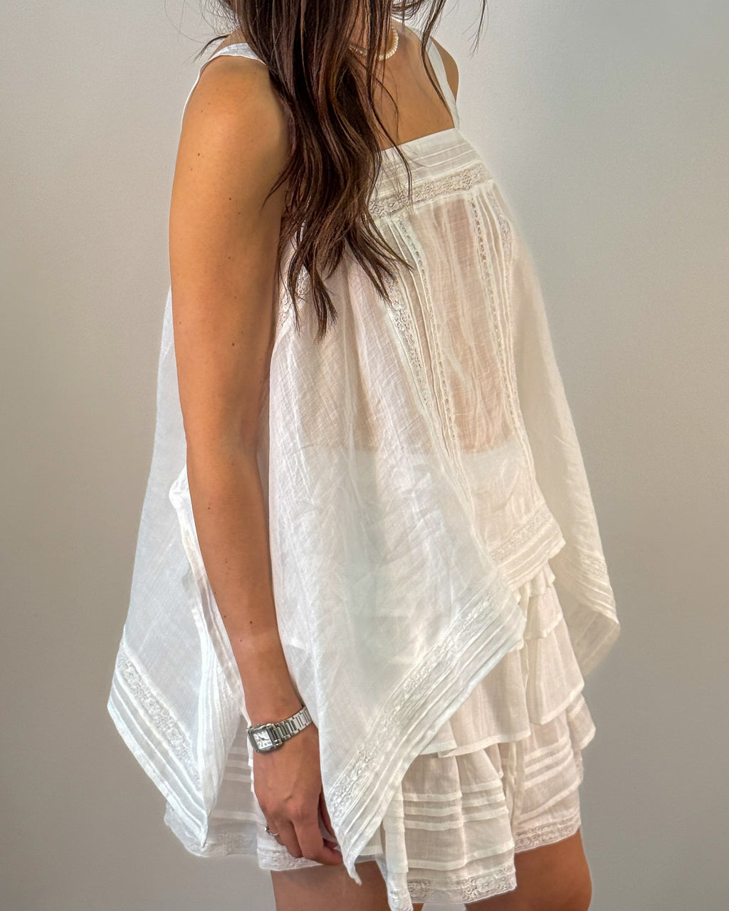 Top in Lino con passamanerie di pizzo - Bianco | ISABELLE BLANCHE