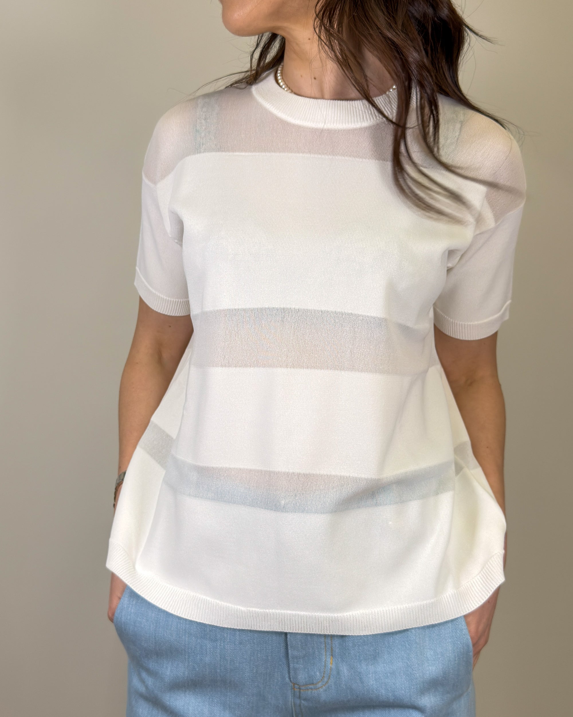 Maglia con Trasparenze a Righe - Bianco