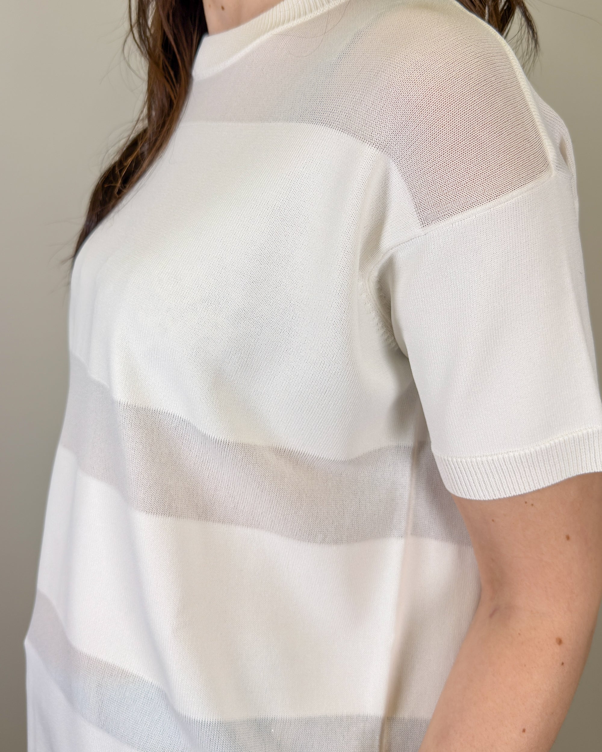 Maglia con Trasparenze a Righe - Bianco