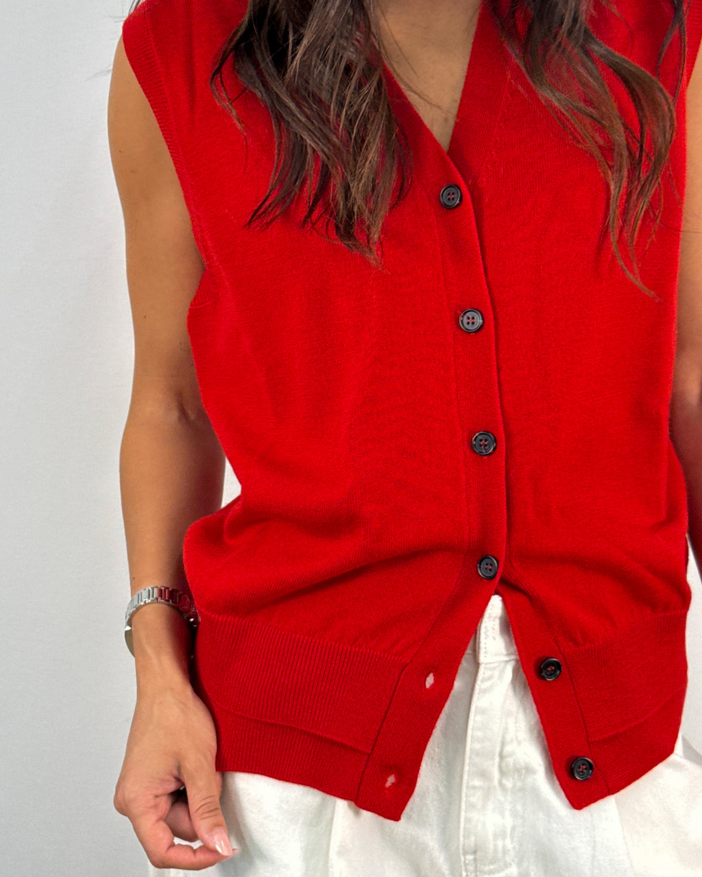 Gilet in Pura Lana con Bottoni - Rosso | MeiMeiJ