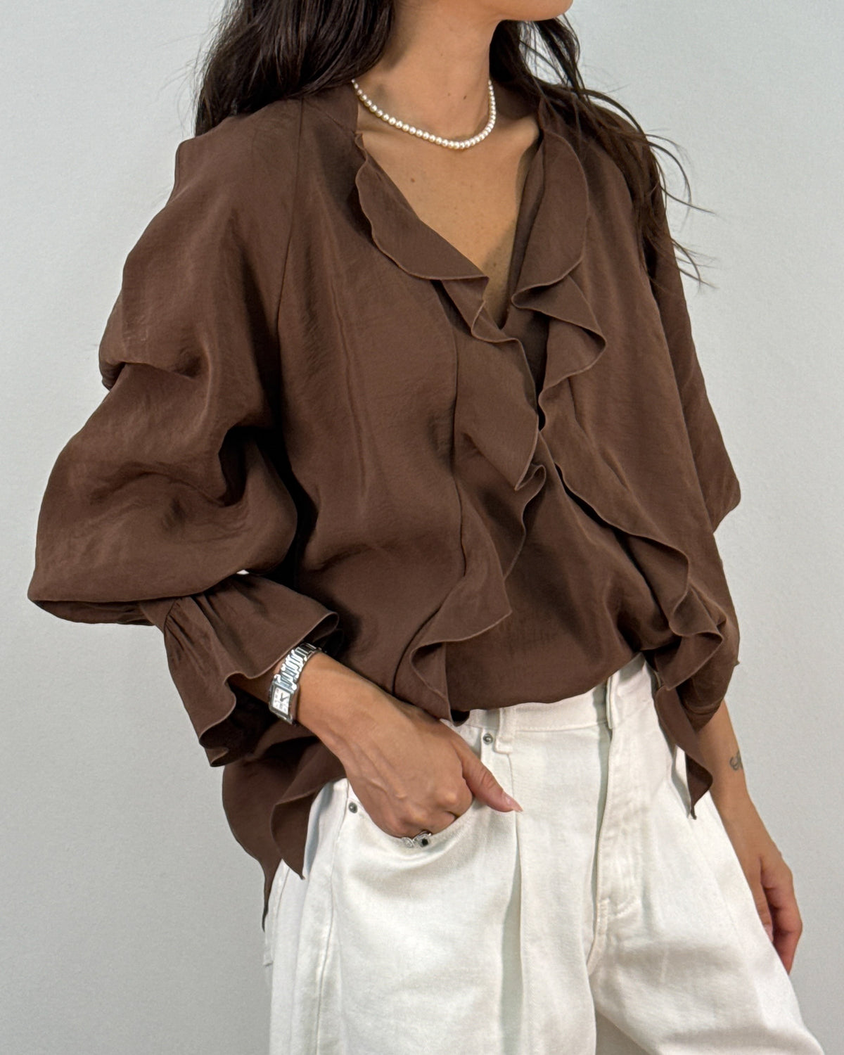Blusa con Rouches in Modal - Cioccolato | HANAMI D'OR