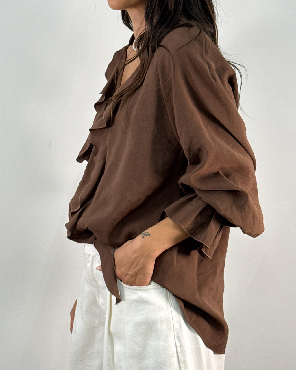 Blusa con Rouches in Modal - Cioccolato | HANAMI D'OR