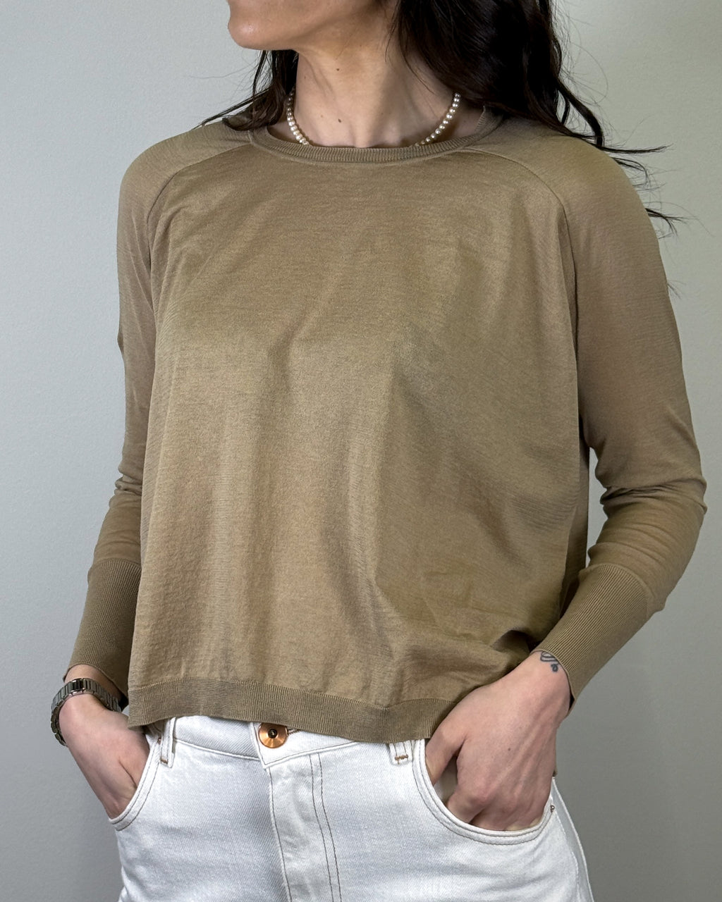 Maglia in Misto Seta e Lino - Cammello