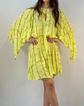 Abito Corto in Chiffon Stampato con Maniche a Kimono - Lime