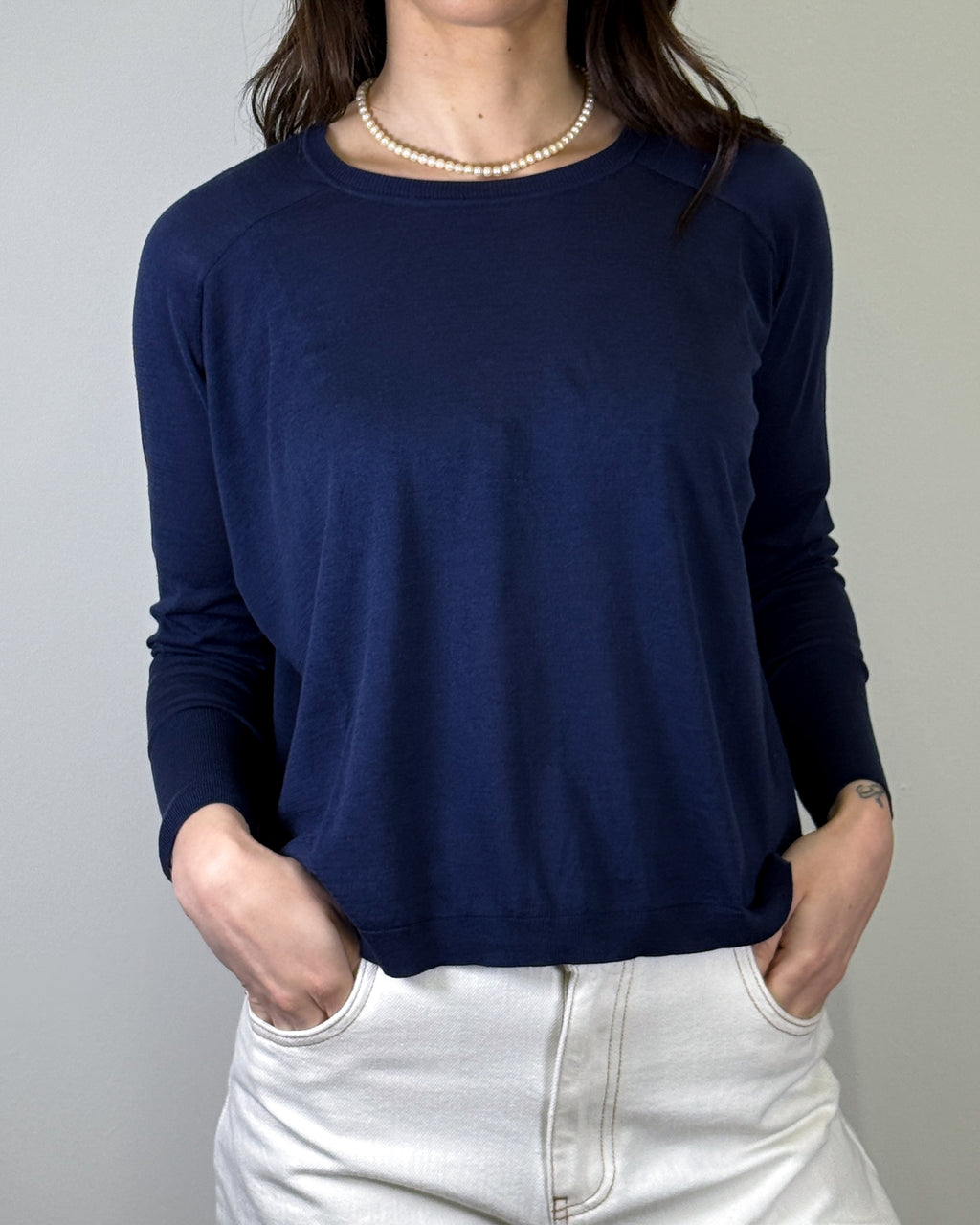 Maglia in Misto Seta e Lino - Blu Navy