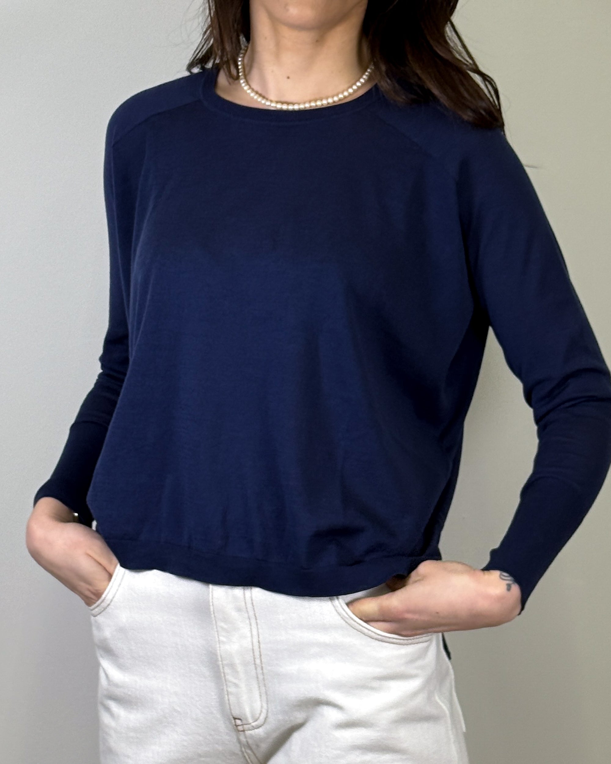 Maglia in Misto Seta e Lino - Blu Navy