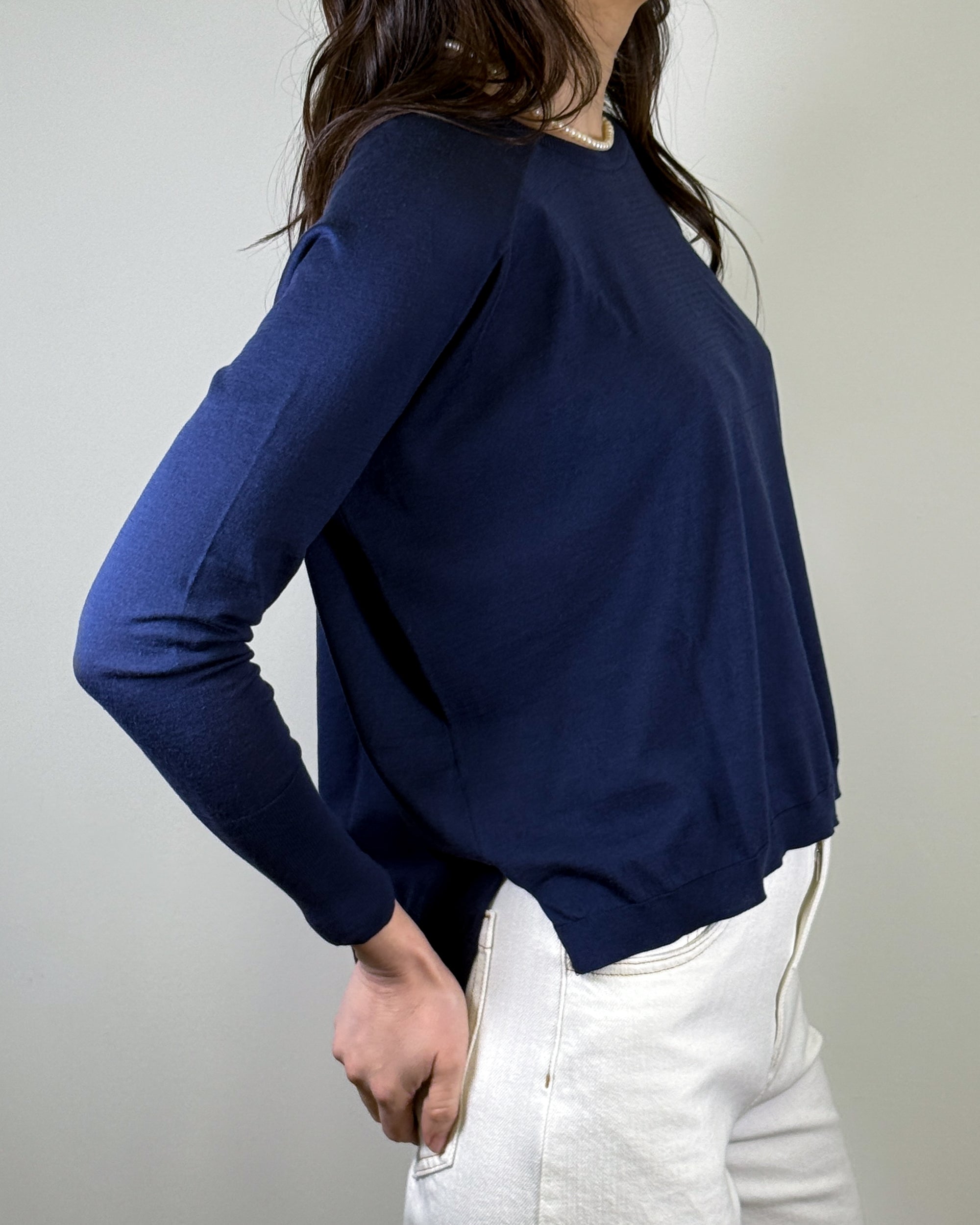 Maglia in Misto Seta e Lino - Blu Navy