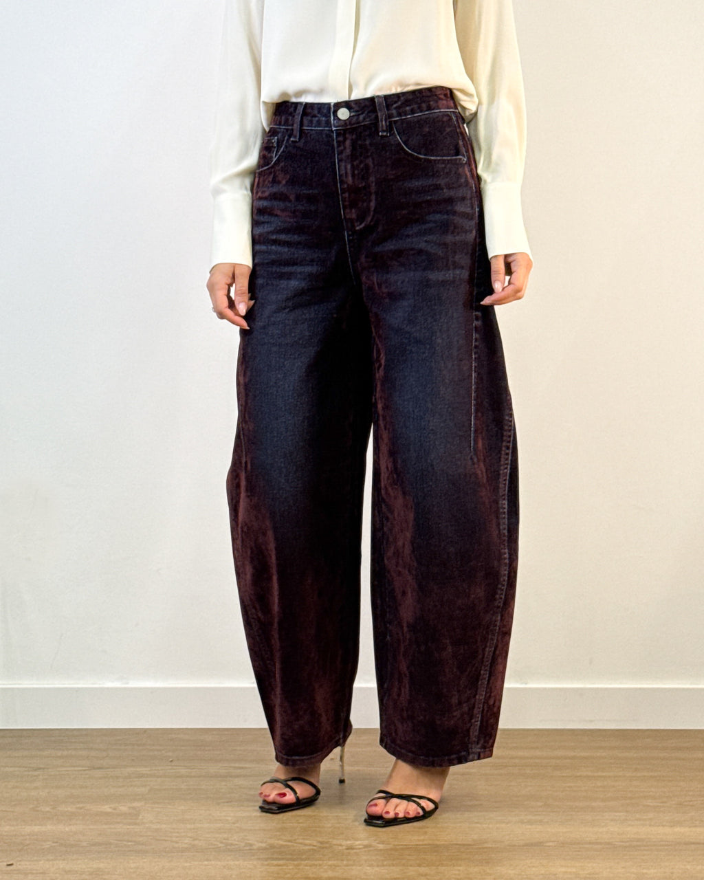 Jeans Balloon in Cotone Effetto Used - Bordeaux | HANAMI D'OR