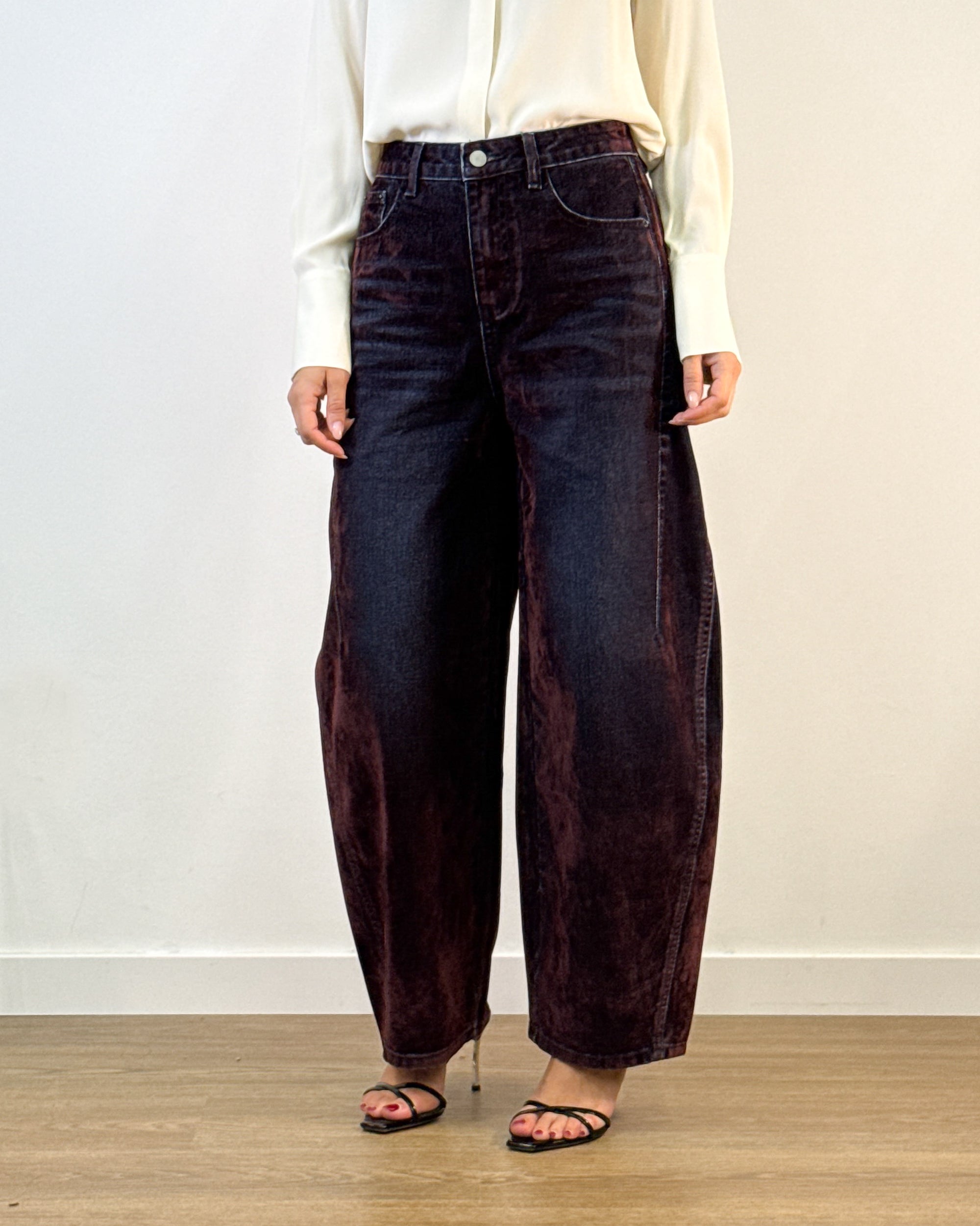 Jeans Balloon in Cotone Effetto Used - Bordeaux | HANAMI D'OR