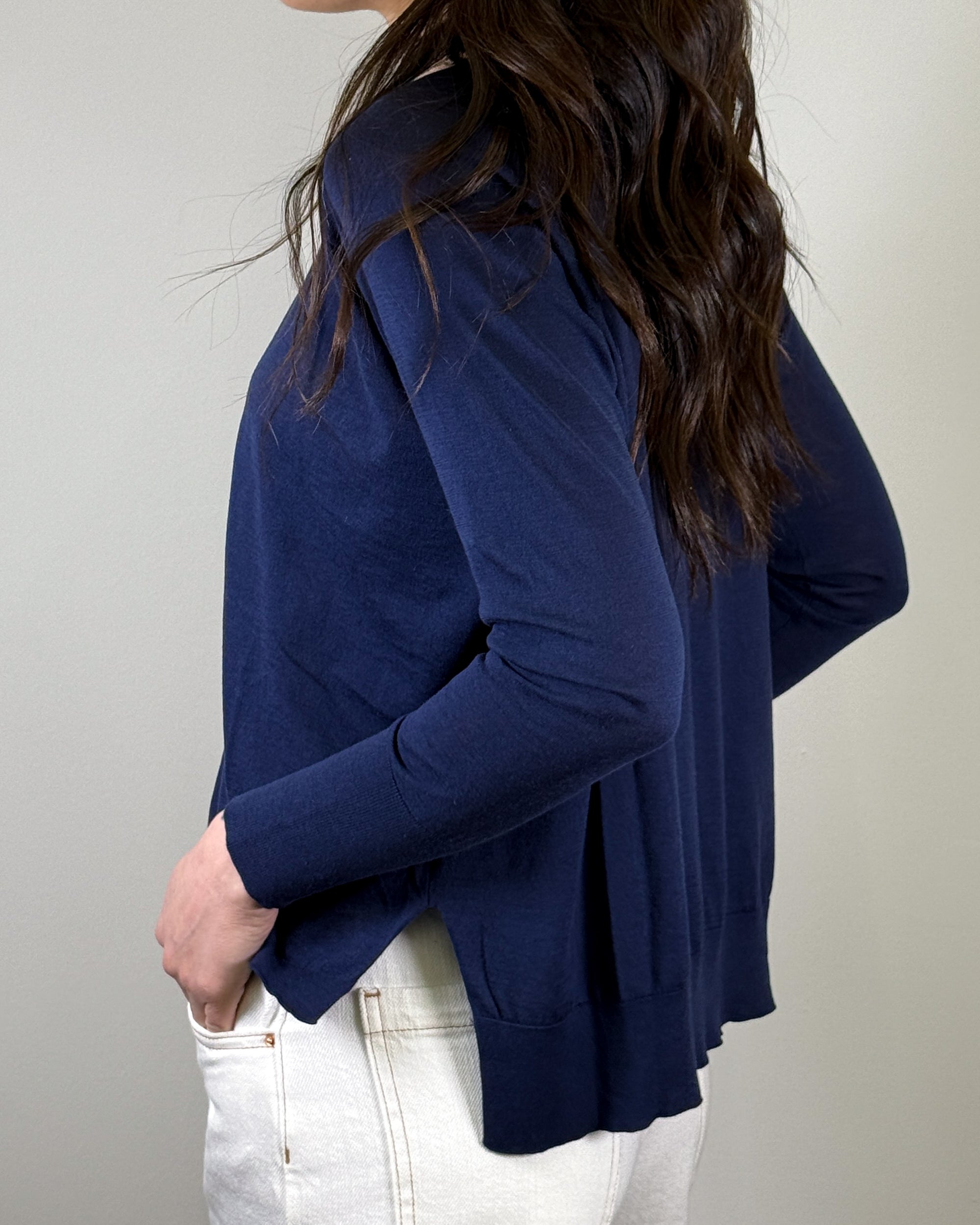 Maglia in Misto Seta e Lino - Blu Navy