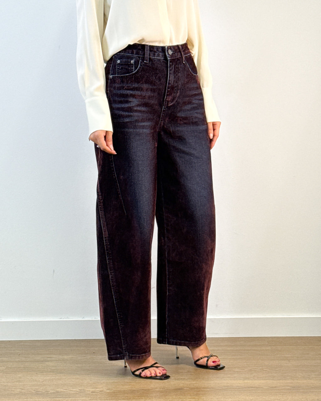 Jeans Balloon in Cotone Effetto Used - Bordeaux | HANAMI D'OR