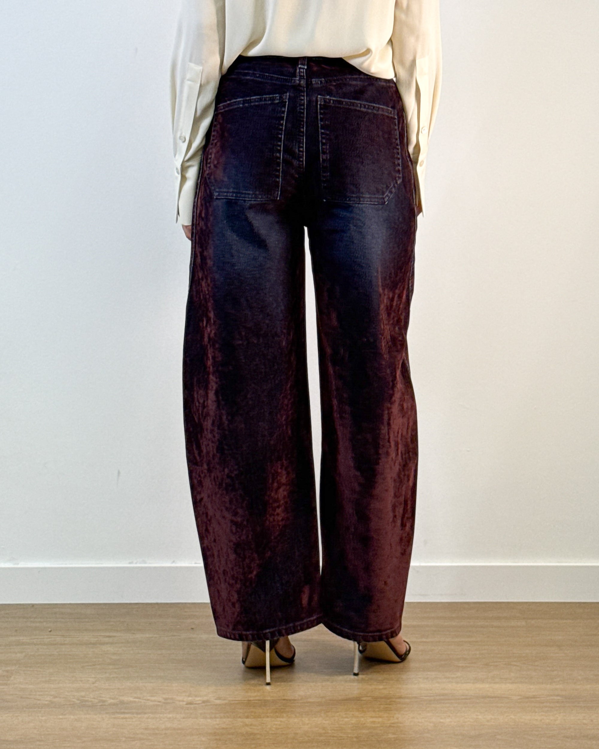 Jeans Balloon in Cotone Effetto Used - Bordeaux | HANAMI D'OR