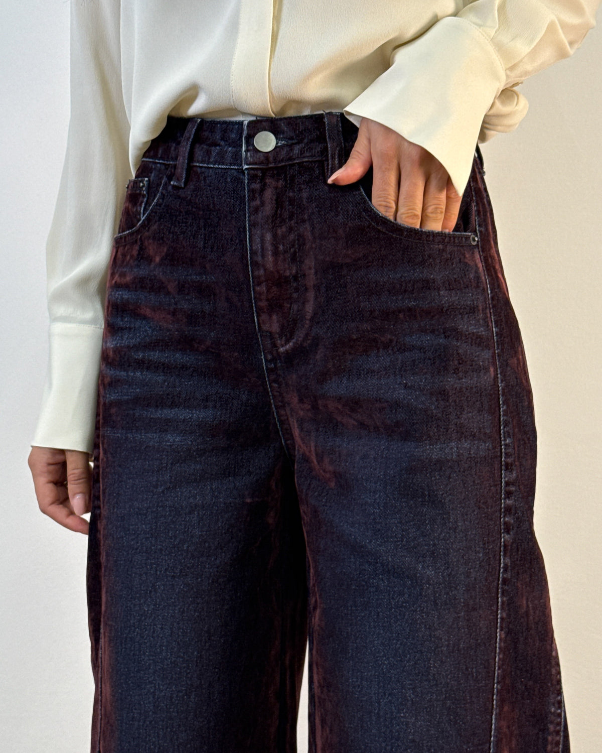 Jeans Balloon in Cotone Effetto Used - Bordeaux | HANAMI D'OR