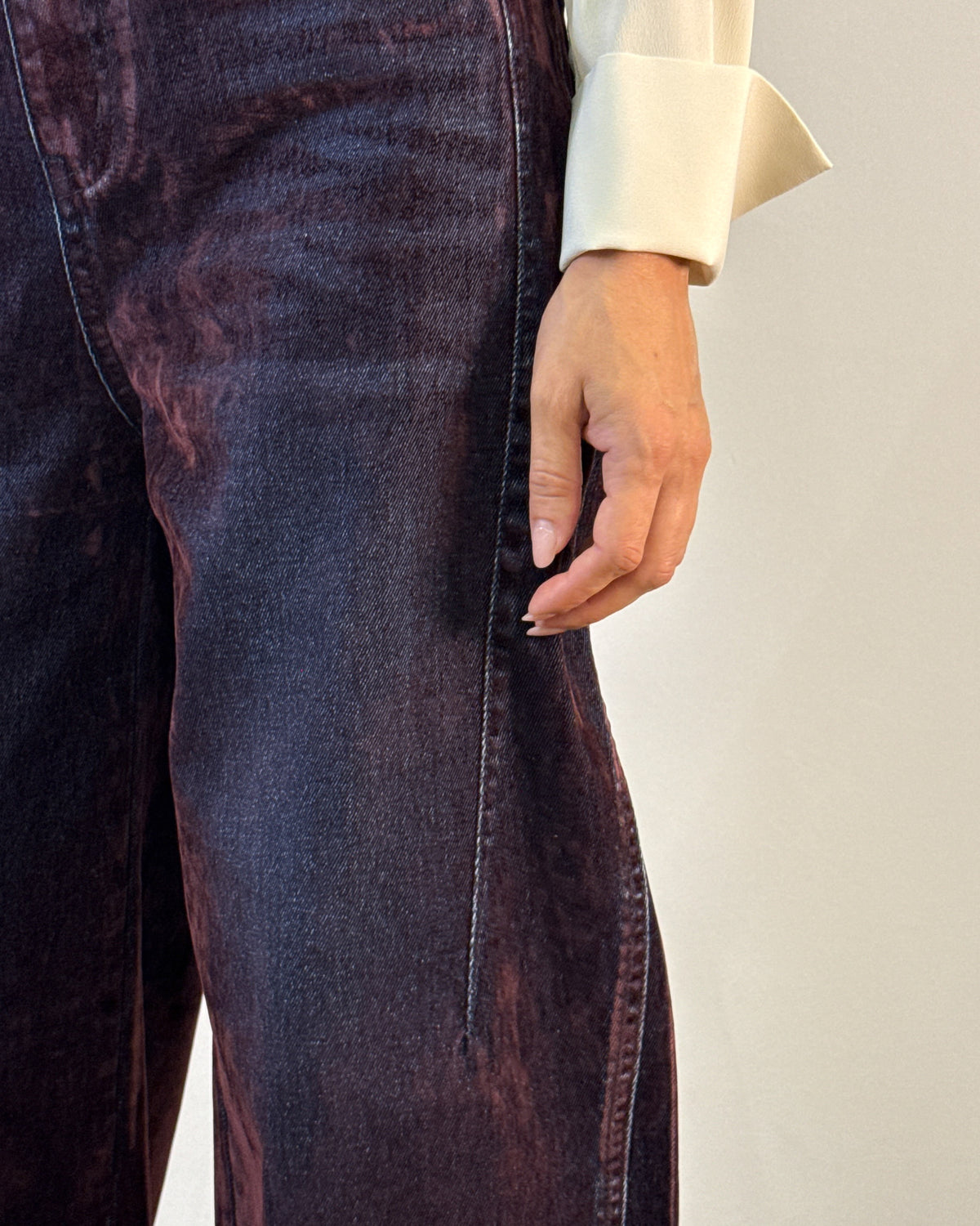 Jeans Balloon in Cotone Effetto Used - Bordeaux | HANAMI D'OR