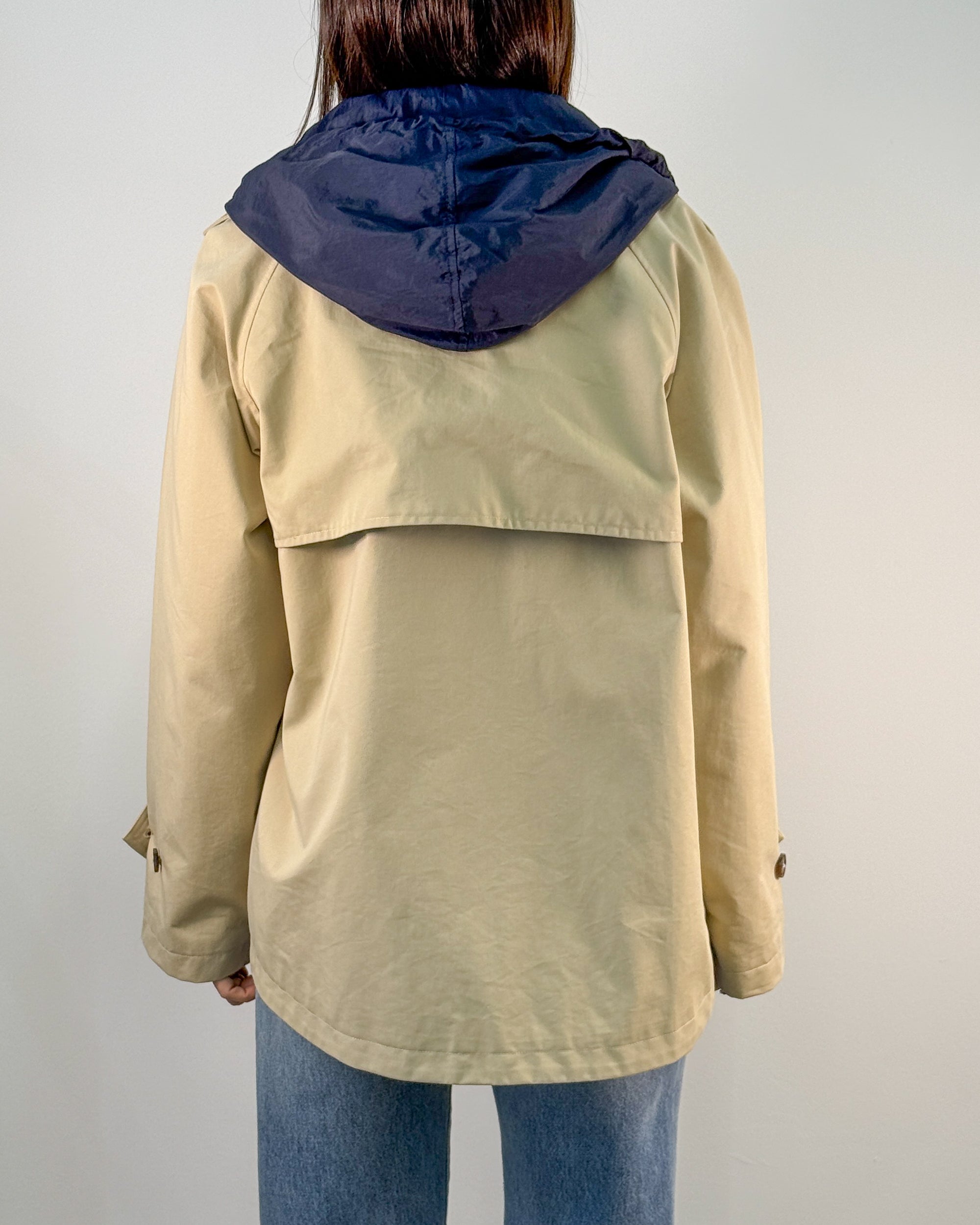 Trench Corto Doppiopetto con Cappuccio Staccabile - Beige