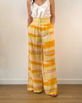 Pantaloni Palazzo a Vita Alta Stampa - Giallo Ocra