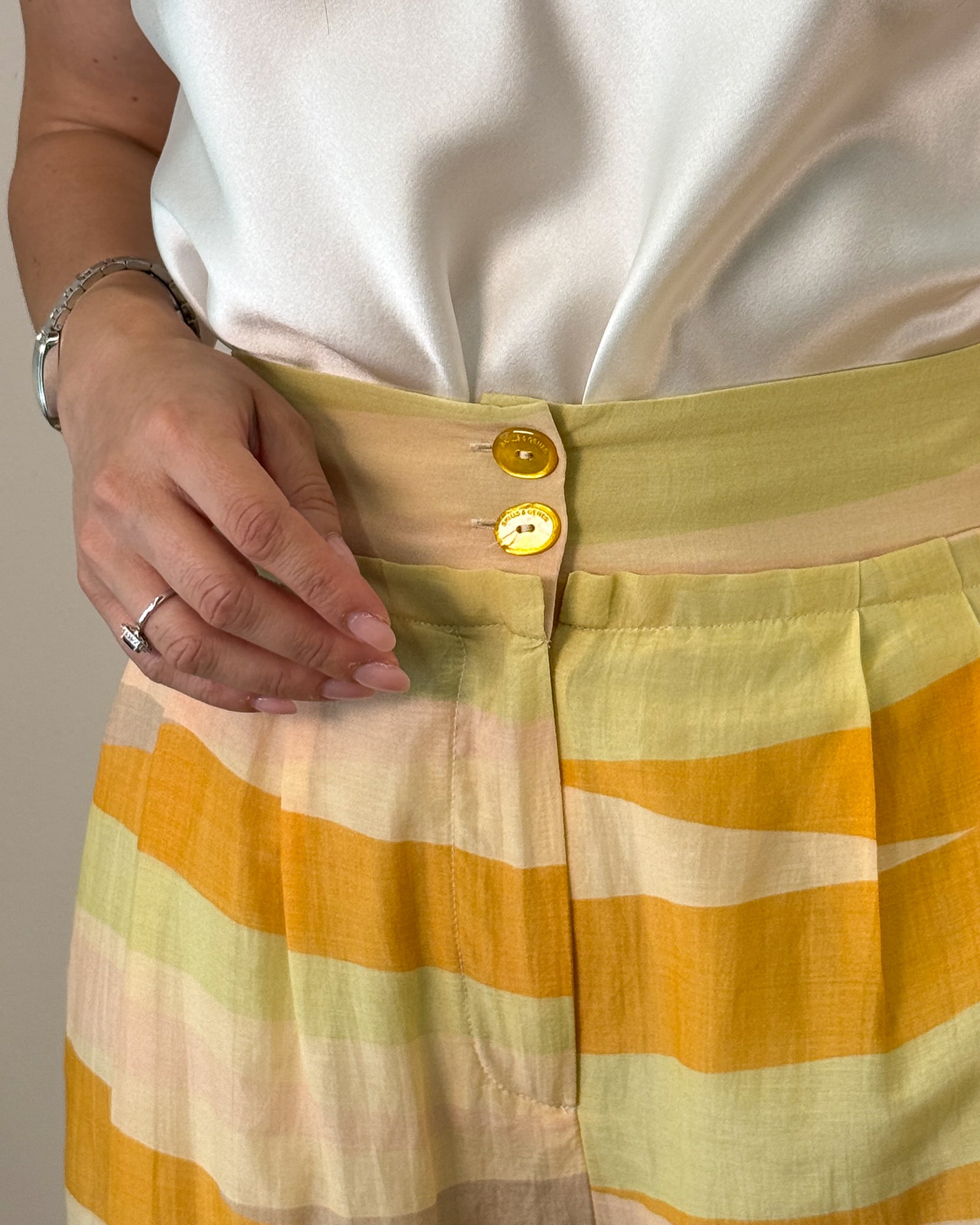 Pantaloni Palazzo a Vita Alta Stampa - Giallo Ocra
