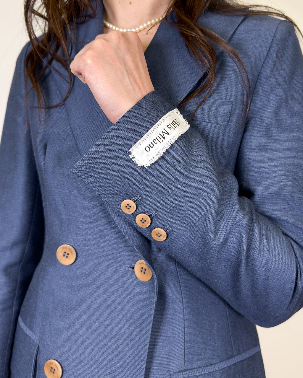 Trench Lungo Doppiopetto in Lino e Viscosa - Blu