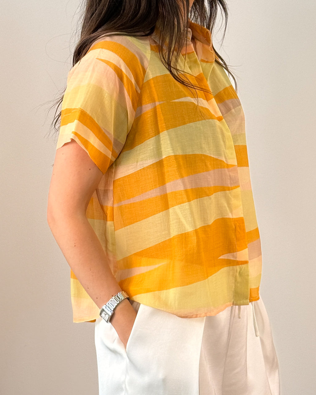 Camicia Manica Corta Stampa - Giallo Ocra