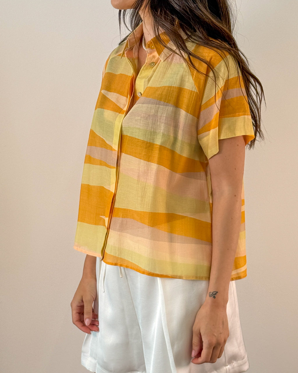 Camicia Manica Corta Stampa - Giallo Ocra