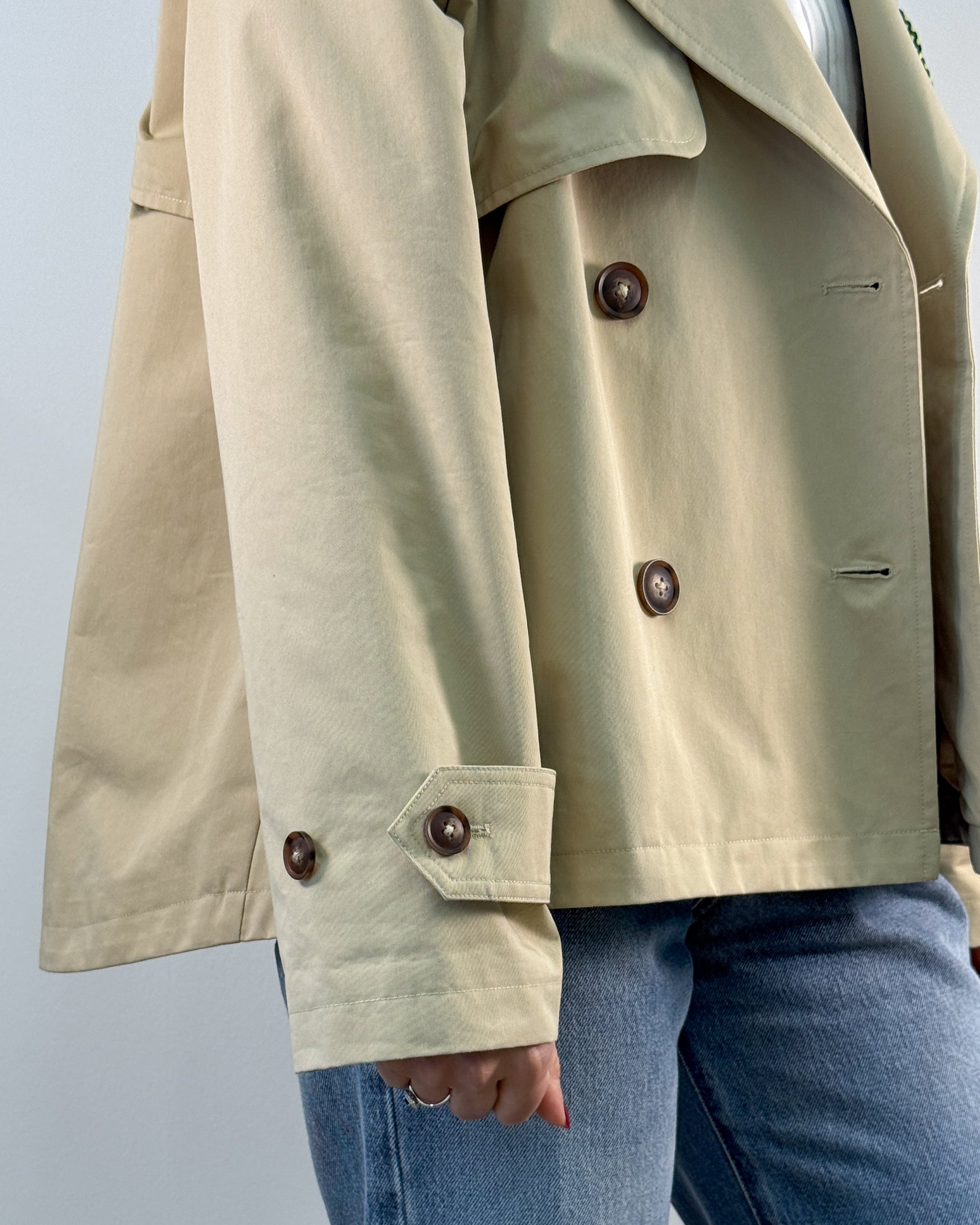 Trench Corto Doppiopetto con Cappuccio Staccabile - Beige