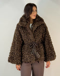 Giaccone in Eco Pelliccia Riccia con Collo a Cratere - Coffee Brown
