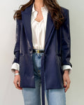 Blazer in Tessuto Lucido con Doppio Rever - Blue Navy