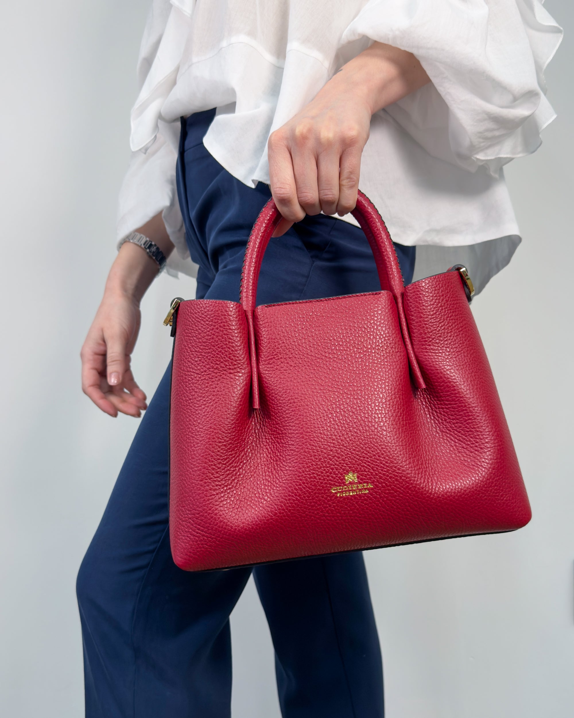 Borsa Candy Small Tote Bag in Pelle Pieno Fiore - Cherry - Gold Boutique