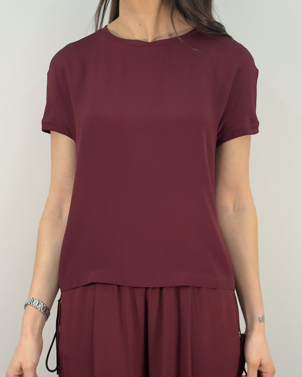 Top a maniche corte in Misto Seta - Sangria