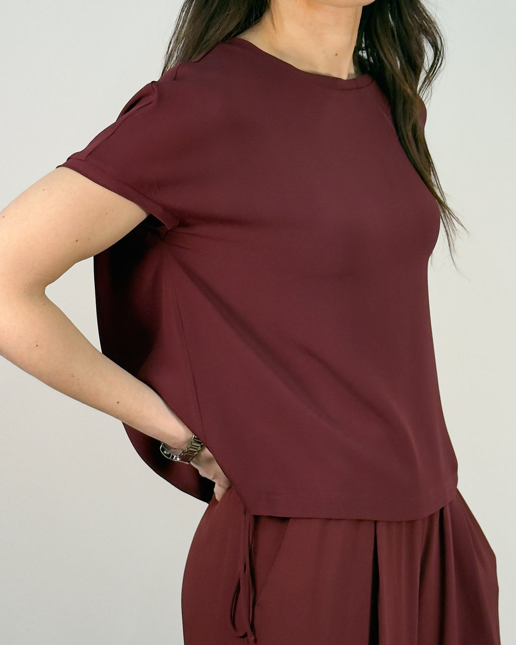 Top a maniche corte in Misto Seta - Sangria