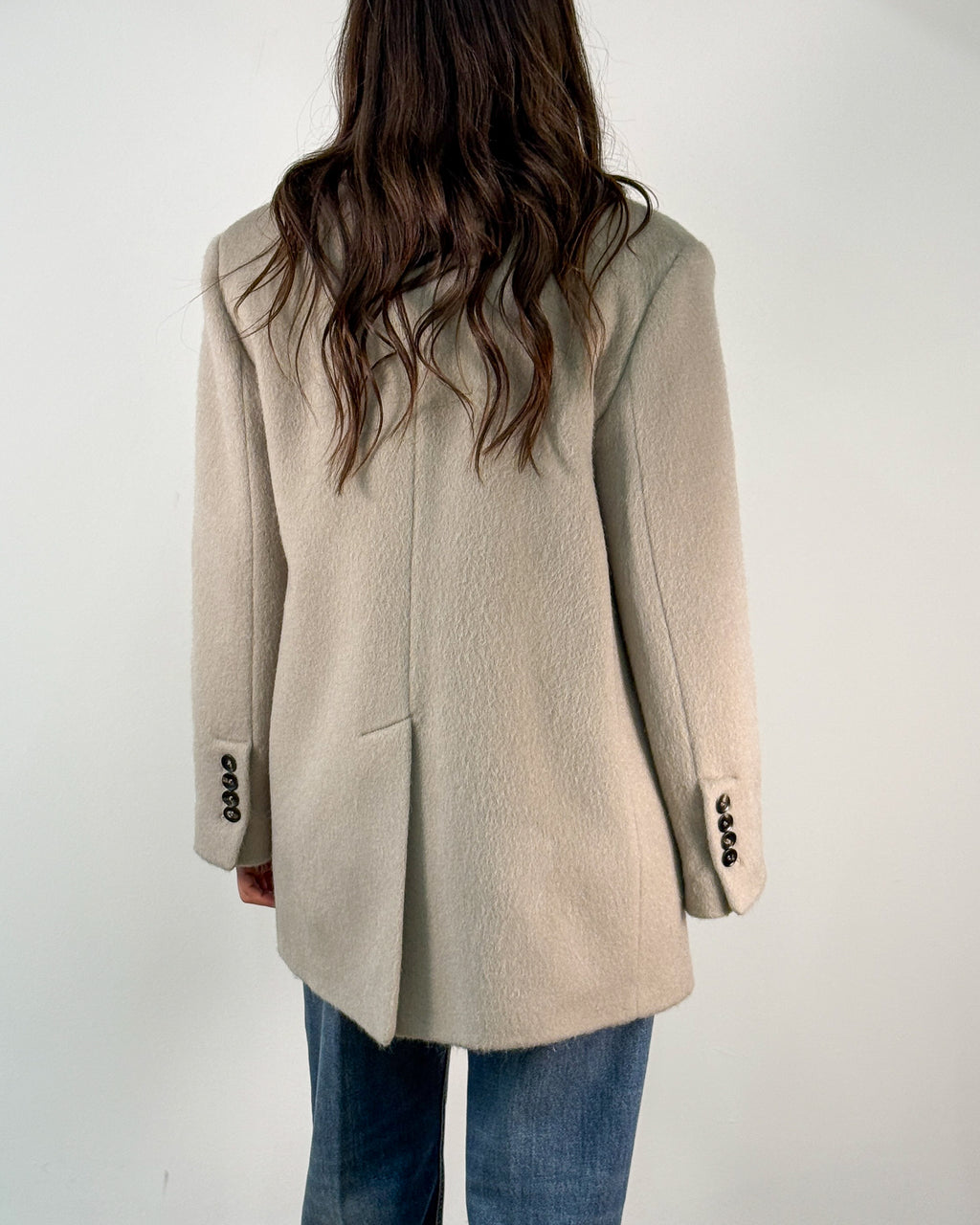 Giaccone Doppiopetto in Lana e Mohair con Frange - Fog