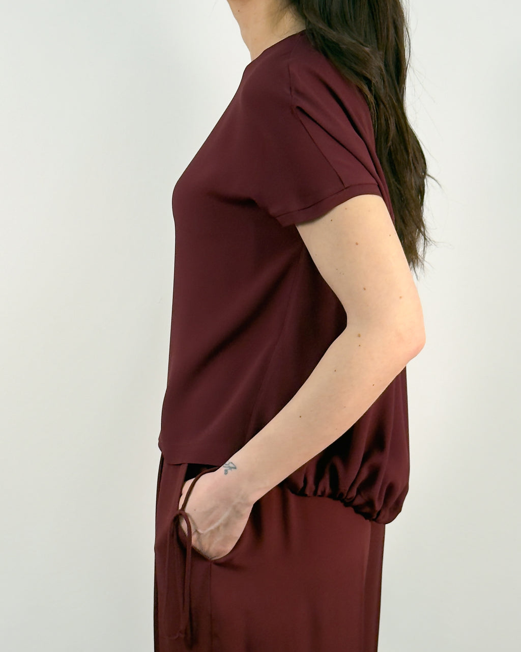 Top a maniche corte in Misto Seta - Sangria