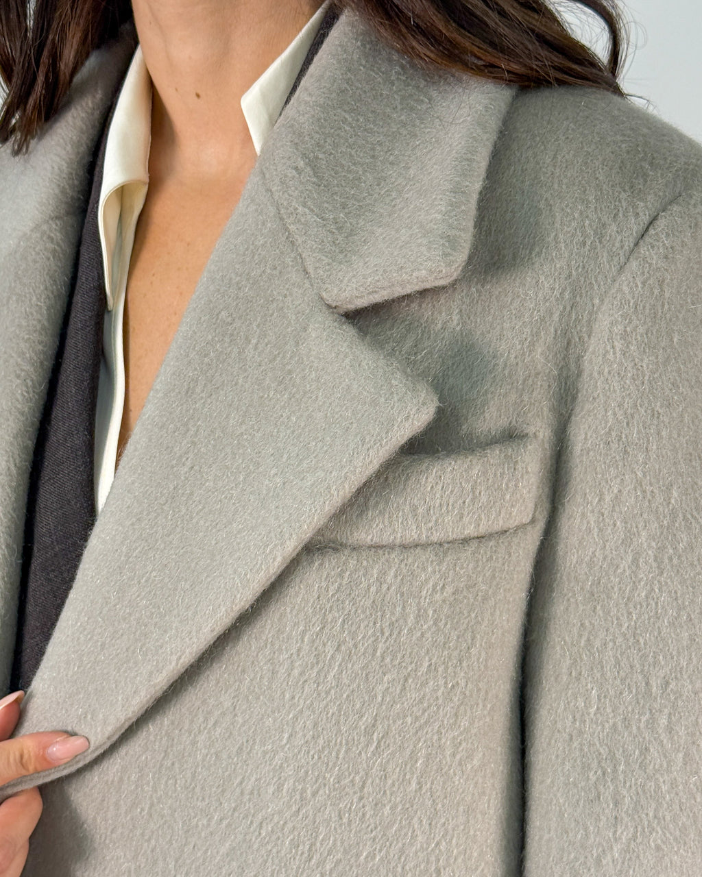 Giaccone Doppiopetto in Lana e Mohair con Frange - Fog