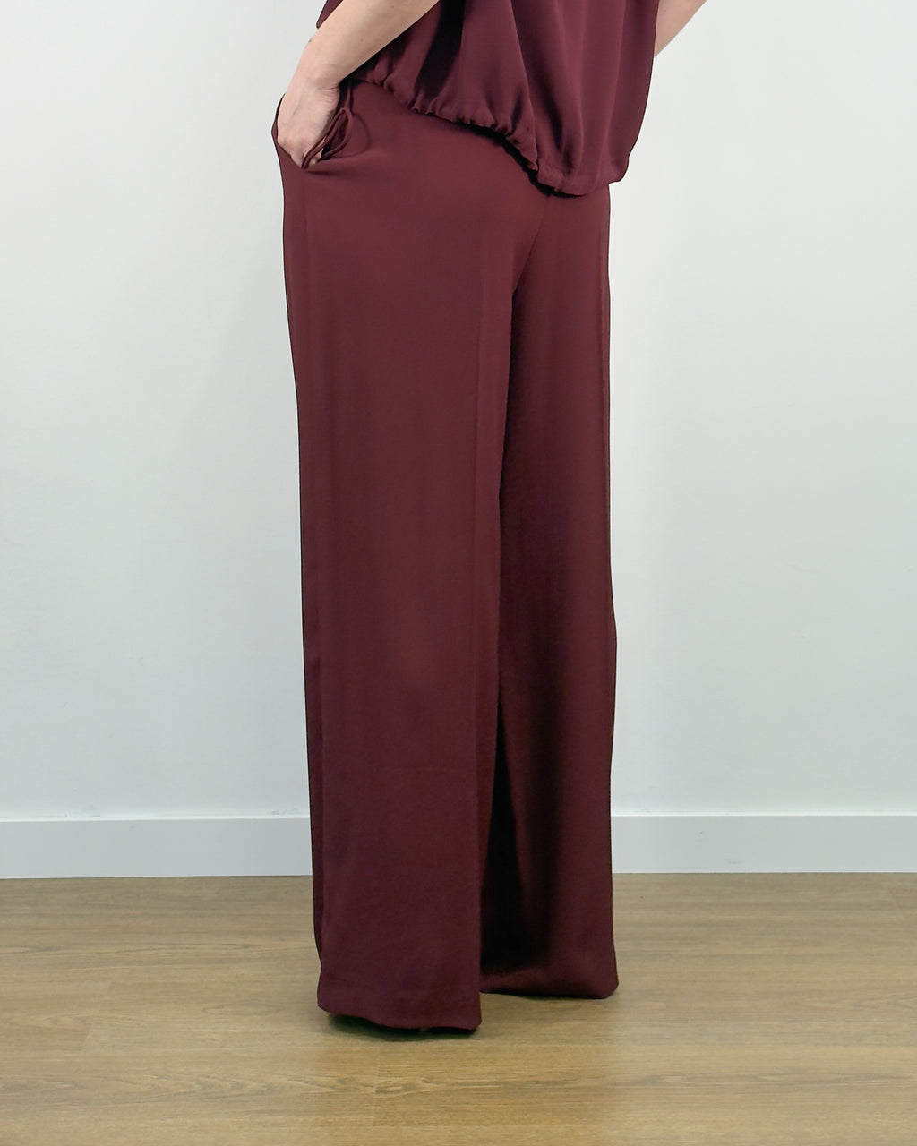 Pantalone Palazzo in Misto Seta con Elastico - Sangria