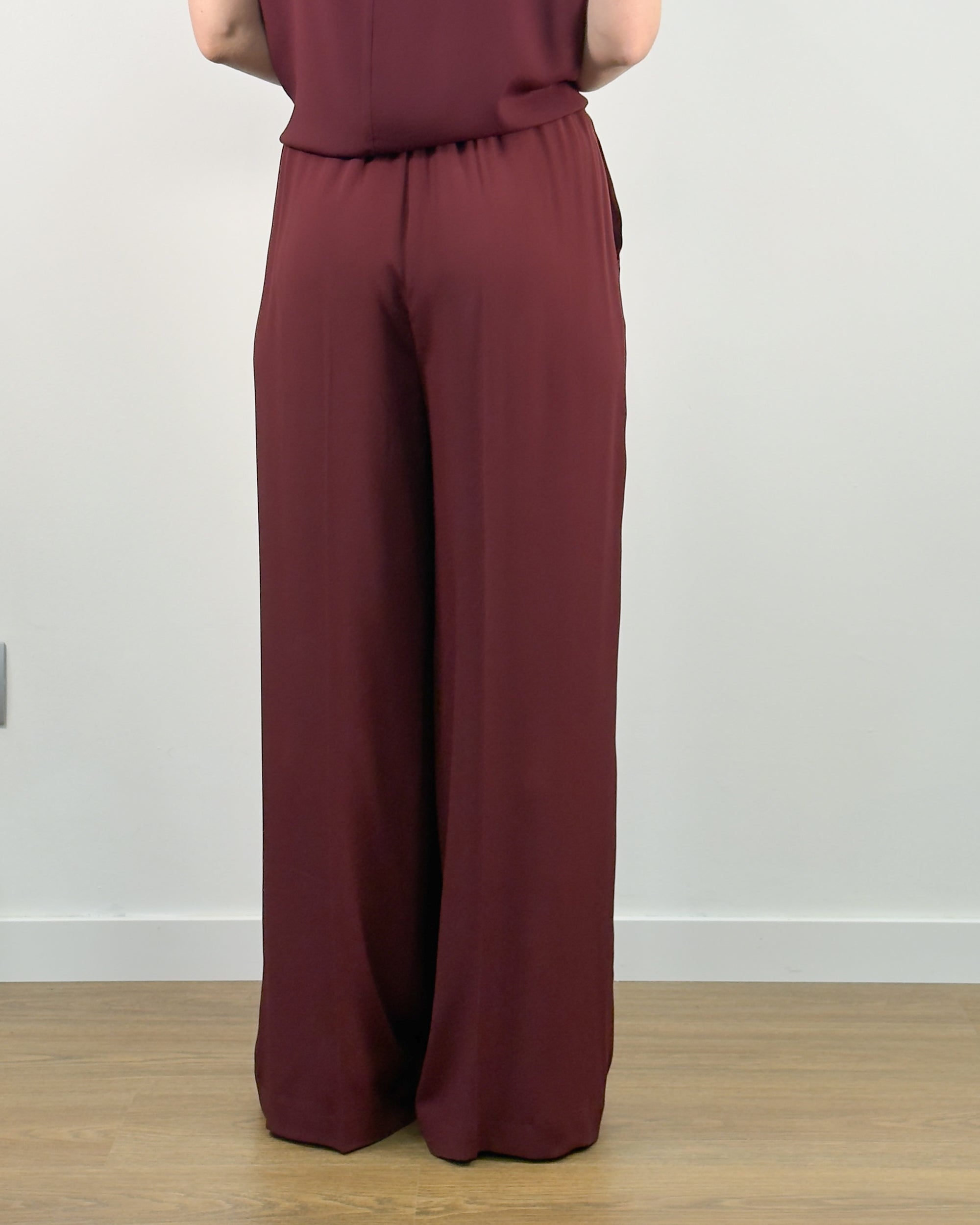 Pantalone Palazzo in Misto Seta con Elastico - Sangria