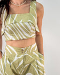 Top Cropped a Fascia con Sovra-Balza Stampa - Verde Salvia